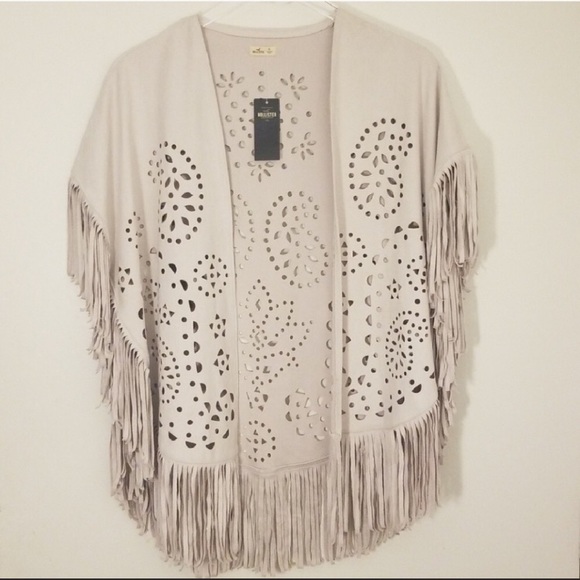 Hollister boho faux suede laser cut cape NWT XS